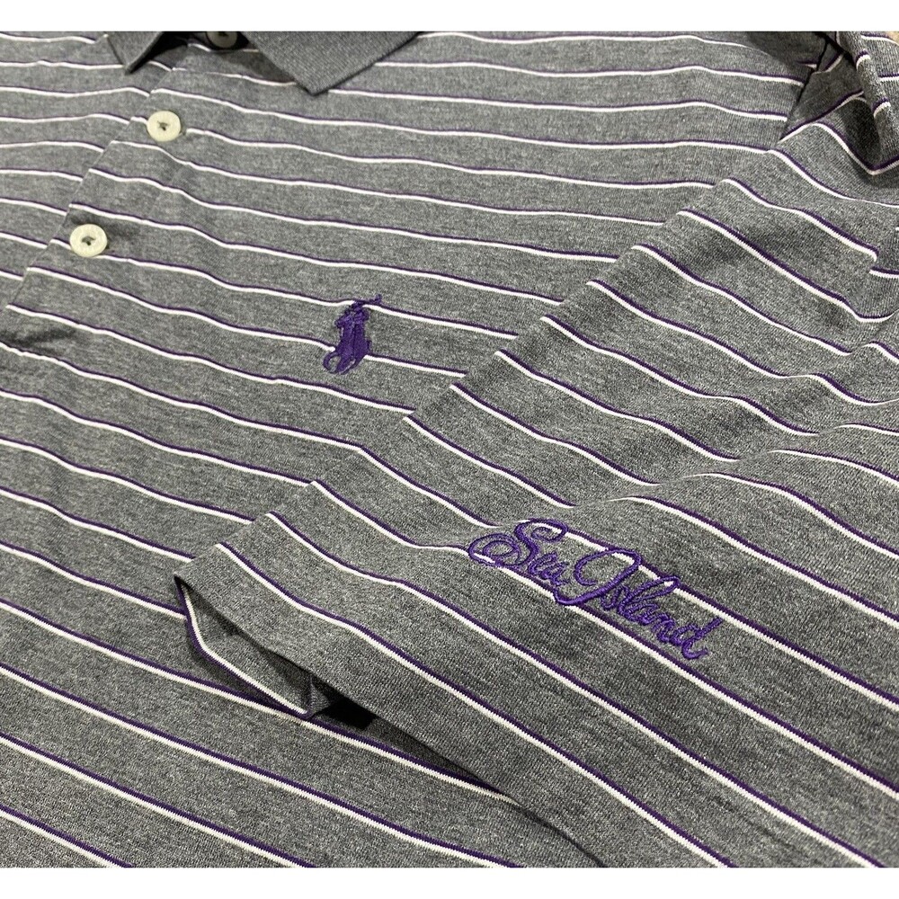 Polo Golf Ralph Lauren Striped Polo Shirt Men M Gray Purple Sea Island Logo